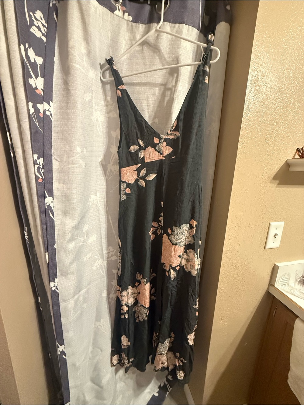 Black Floral Slip Dress with Pink Accents
